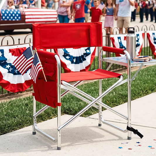 America 250 Portable Chair with Side Table - Parade Chair - Red - Secondary Image - United States Flag Store America 250 Portable Chair with Side Table - Parade Chair - Red