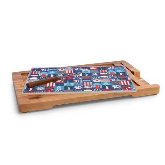 America 250 Charcuterie Board and Knife Set - Glass and Acacia Wood - Secondary Image - United States Flag Store America 250 Charcuterie Board and Knife Set - Glass and Acacia Wood