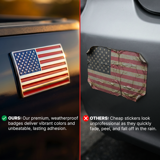 American Flag Badge - 3.8 American Flag Badge - 3.8" x 2" All-Weather Emblem - Red, Blue & Chrome Finish