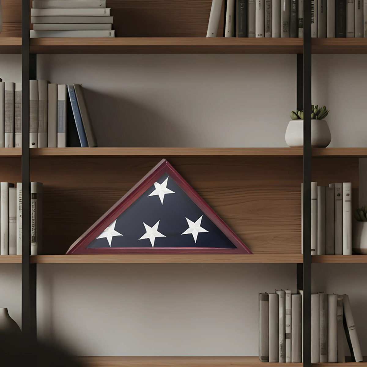 Hard Wood 5ft x 9.5ft Flag Display Case - Dark Cherry Finish