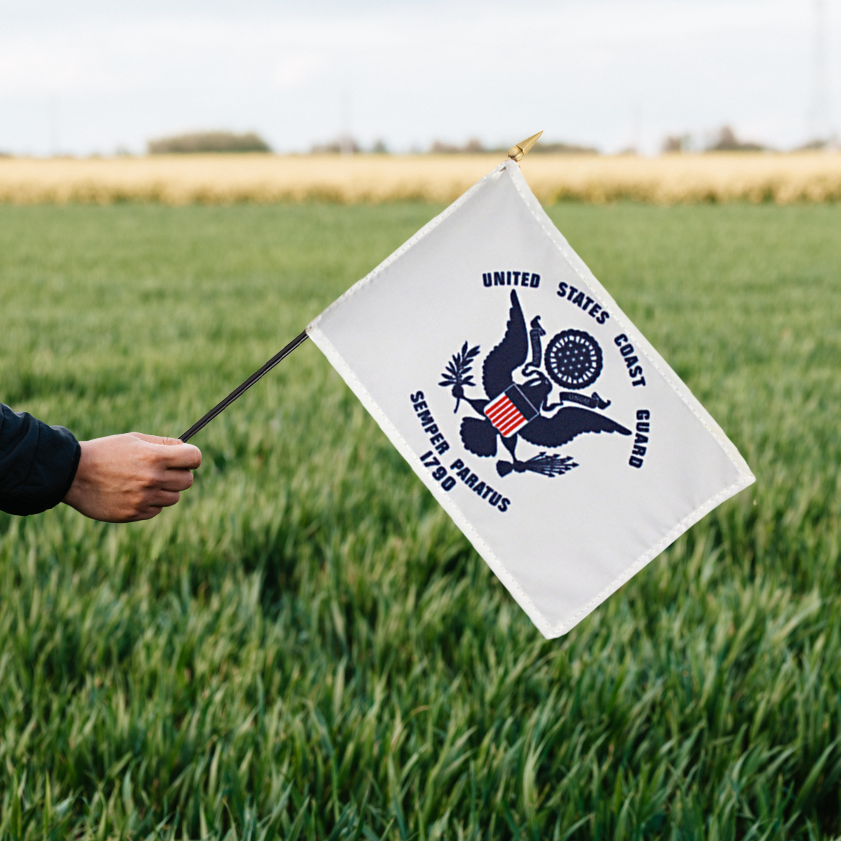 US Coast Guard 8 x 12 inch Nylon Stick Flag Mounted on 18" Staff - Minimum of 12