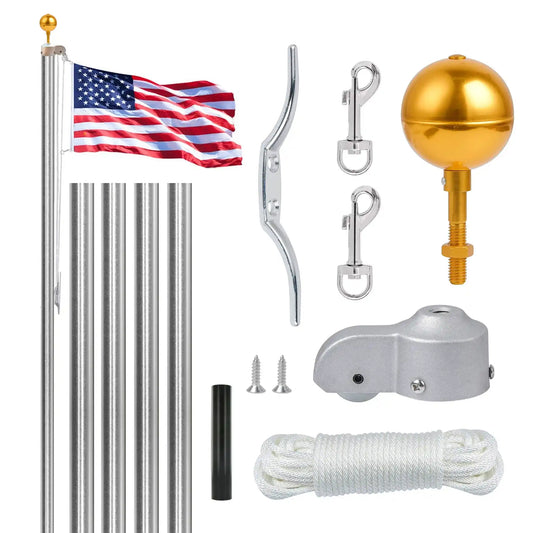 Super Tough 25ft Aluminum Sectional Heavy Duty Residential Flagpole - Satin Finish