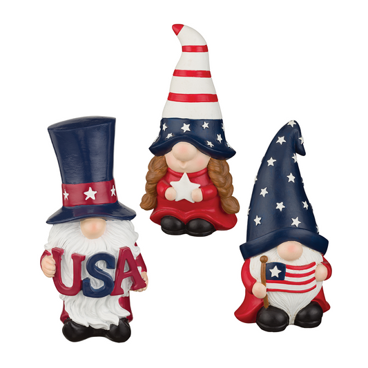 Patriotic Gnomes Solar Stakes, Set of 3 - Outdoor Garden