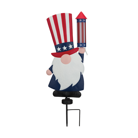 Patriotic Uncle Same Gnome Solar Stake for Outdoor Garden