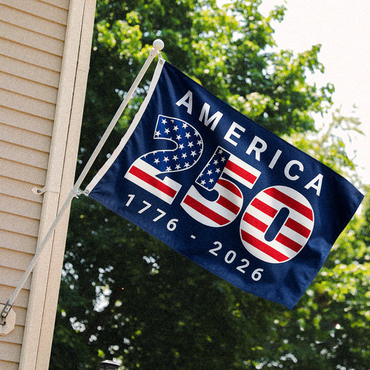 USA 250th Anniversary 3x5' Polyester Flag with Blue Background - Secondary Image - United States Flag Store USA 250th Anniversary 3x5' Polyester Flag with Blue Background