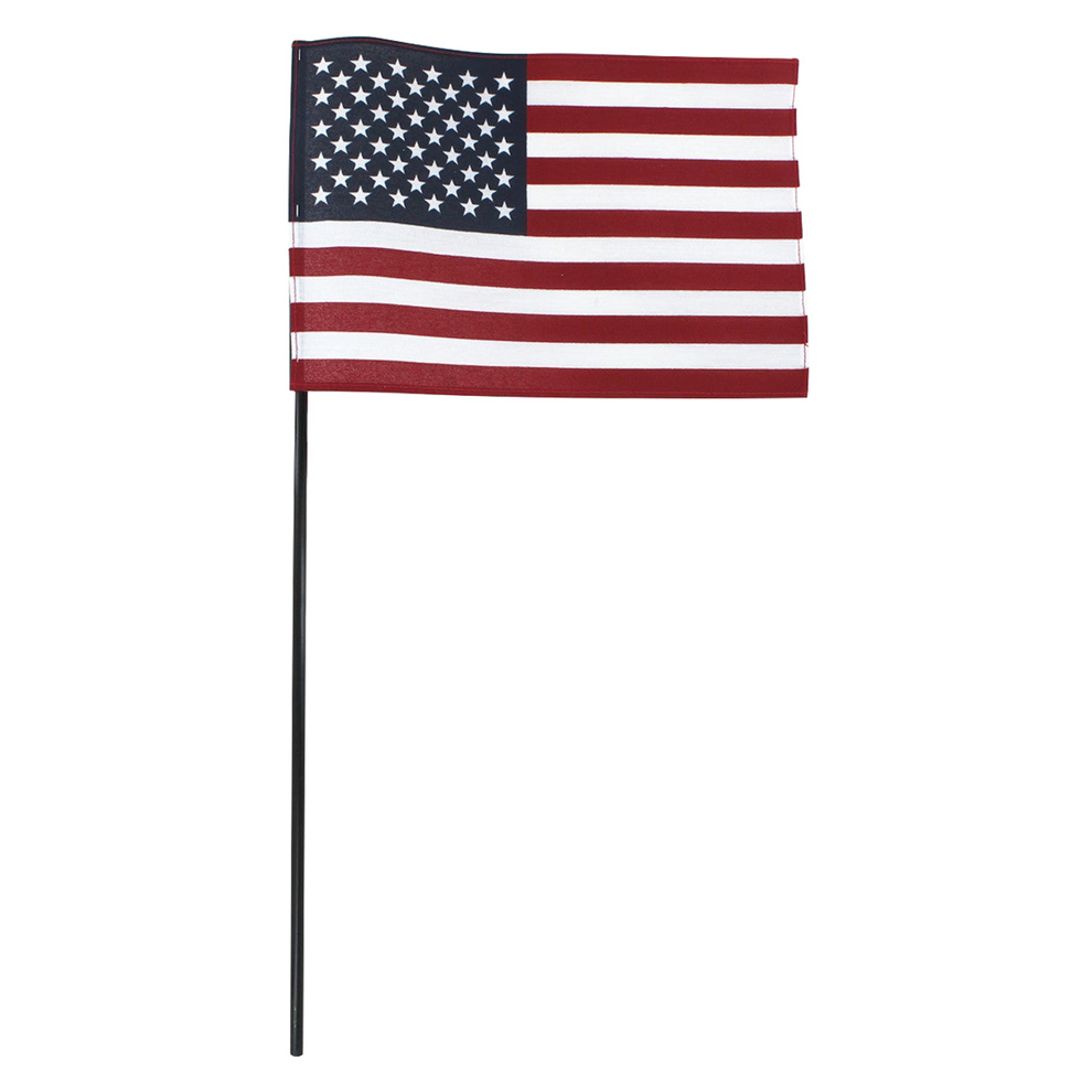 American flag on a stick against a white background
