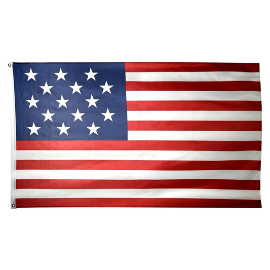 American flag with 15 stars and 15 stripes on a white background