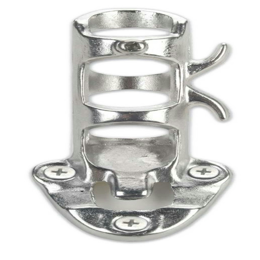 Stainless steel bracket on a white background
