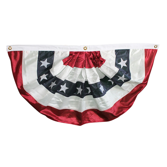 Bunting flag with red, white, and blue colors on a white background