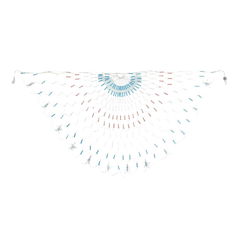 Decorative string light with blue and red lights on a white background
