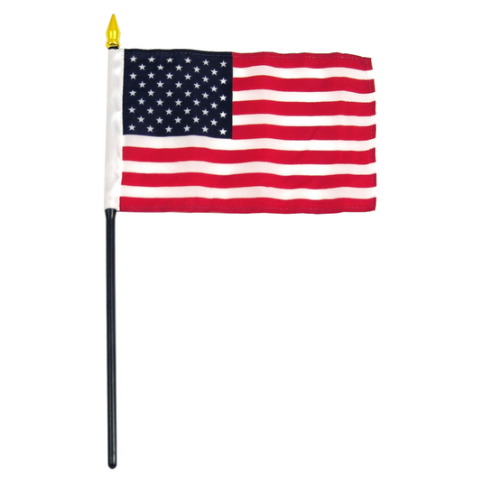 American flag on a stick with a white background