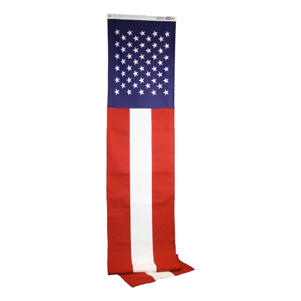 American flag vertical banner with stars and stripes on a white background
