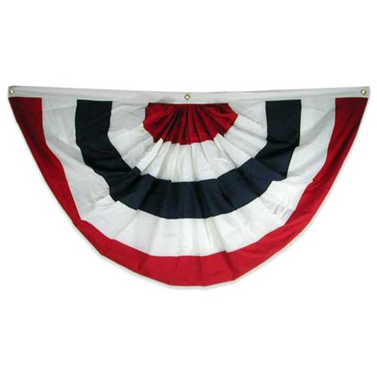 Red, white, and blue fan-shaped flag on a white background
