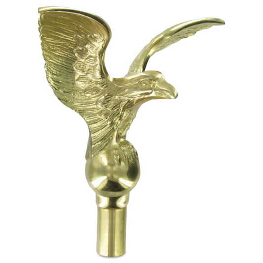 Gold-colored eagle flagpole topper finial on a white background