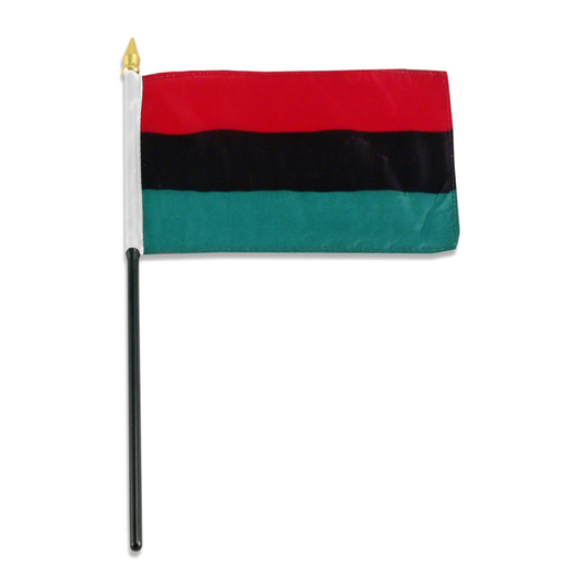 Pan African flag with red, black, and green stripes on a white background