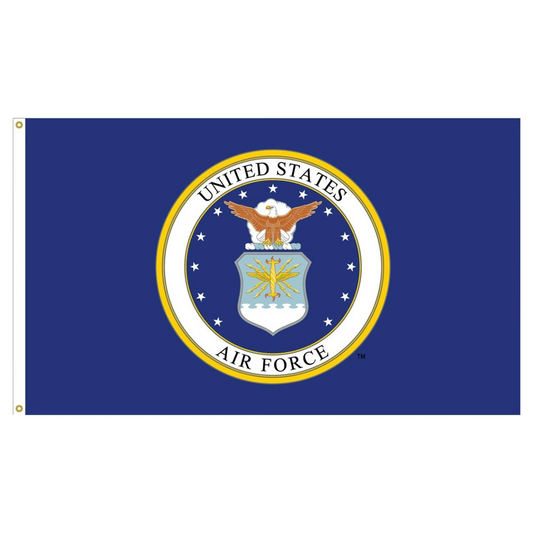 United States Air Force flag with emblem on a blue background
