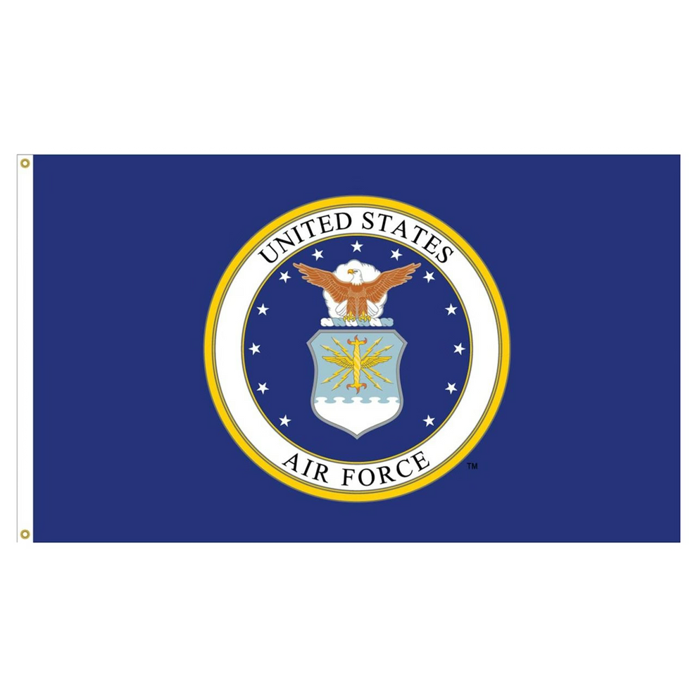 United States Air Force flag with emblem on a blue background
