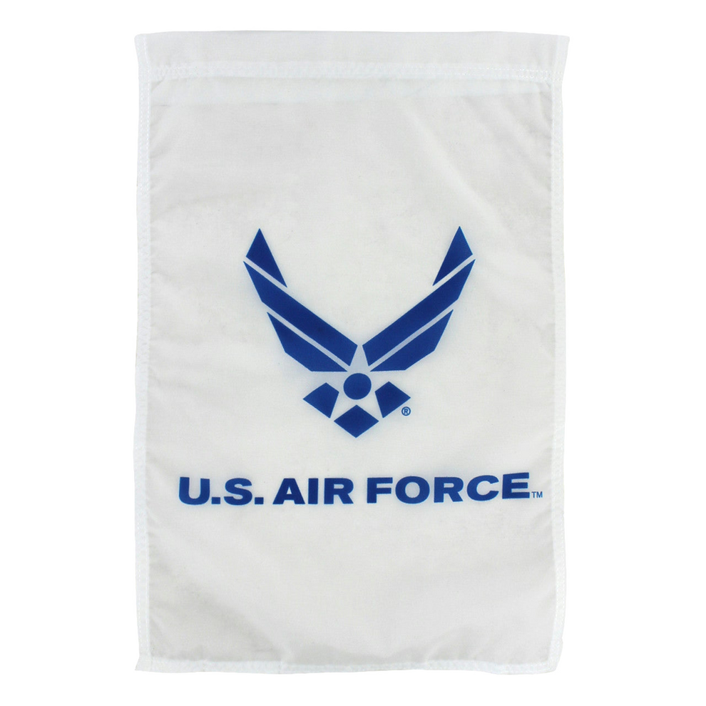 White flag with blue U.S. Air Force logo and text on a white background