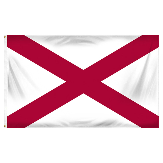 White Alabama state flag with two red diagonal stipes forming an 'X'