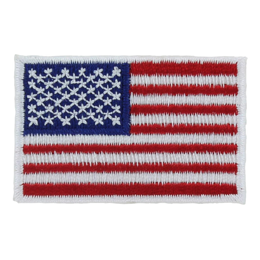 Embroidered patch of the American flag on a white background