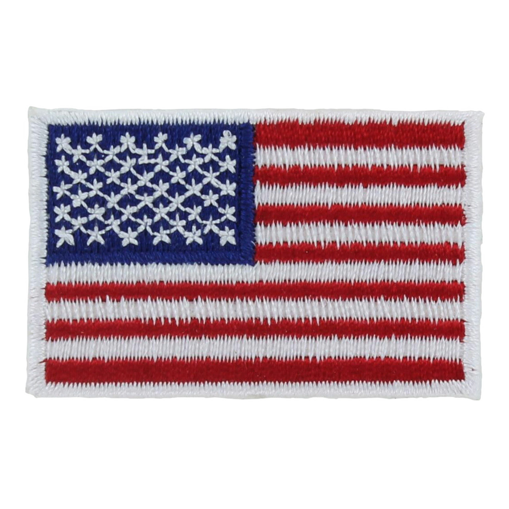 Embroidered patch of the American flag on a white background