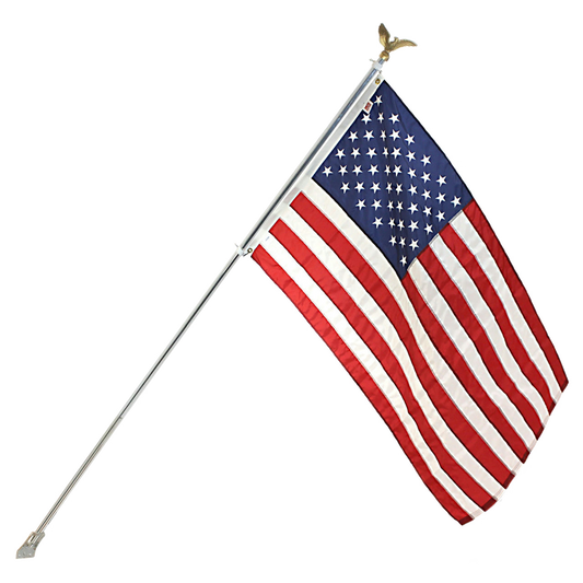 American flag on a pole against a white background