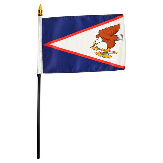 American Samoa small stick flag with a blue, white, and red design featuring an eagle on a white background