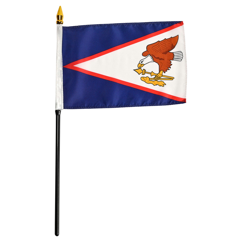 American Samoa small stick flag with a blue, white, and red design featuring an eagle on a white background