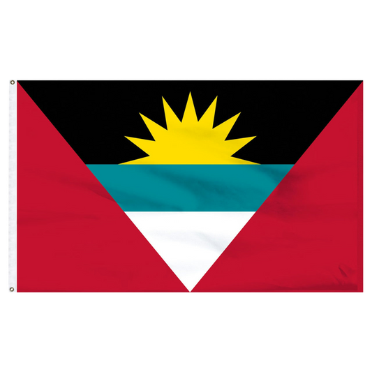 Antigua and Barbuda flag with black, red, blue, and white design on a white background
