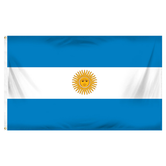 Flag of Argentina with a yellow sun in the center on a white background