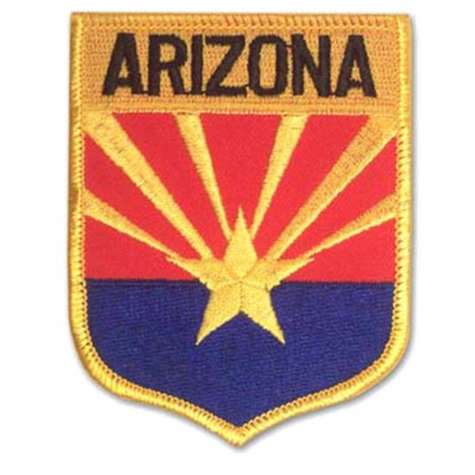 Arizona state flag patch with red, yellow, and blue design on a white background
