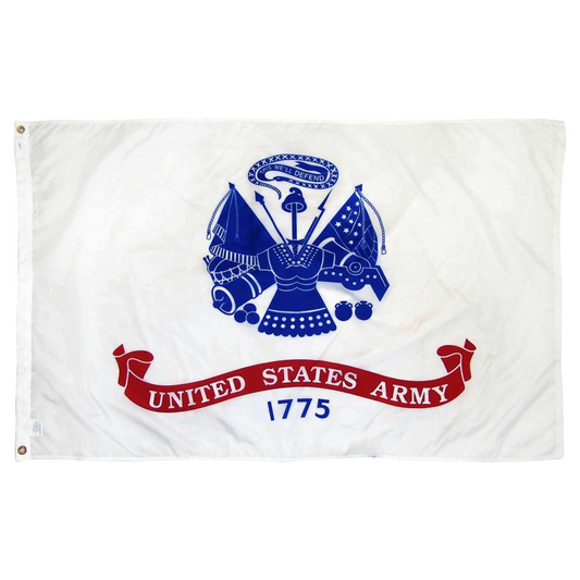United States Army flag with blue emblem and red banner on white background