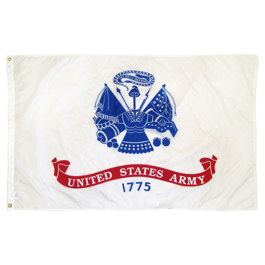 United States Army flag with blue emblem and red banner on white background
