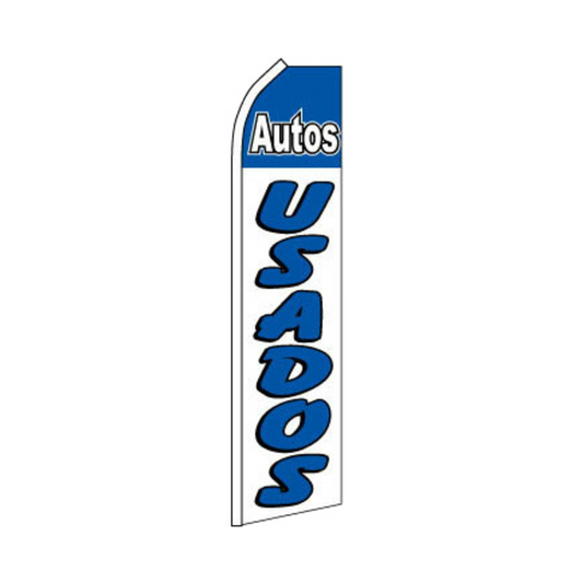 Swooper flag with 'Autos Usados' text on a white background