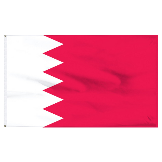 Flag of Bahrain with white intersecting red forming triangular shaped connecting points