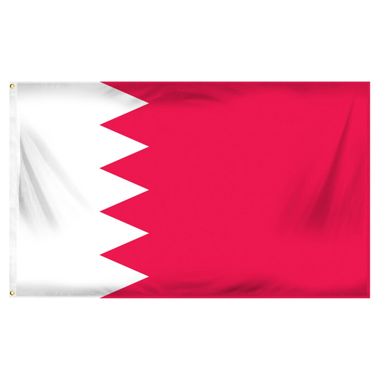 Flag of Bahrain with white intersecting red forming triangular shaped connecting points