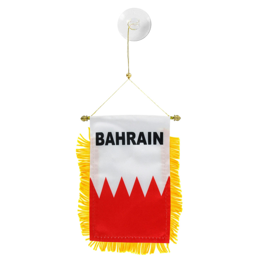 Small flag with 'BAHRAIN' text on a white background