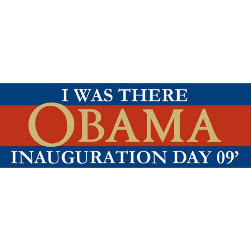 Sticker with 'I Was There Obama Inauguration Day 09' text on a blue and red background