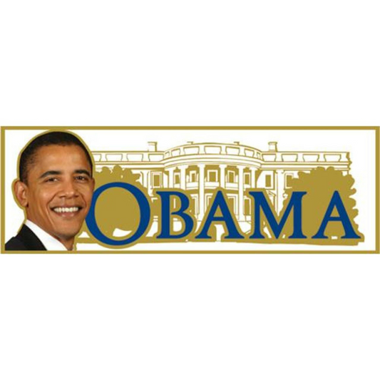 Obama sticker with the White House in the background