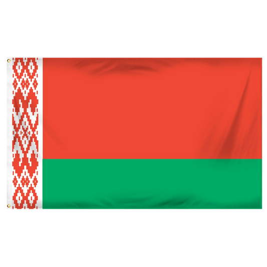 Belarus flag with red and green colors and a decorative border on a white background