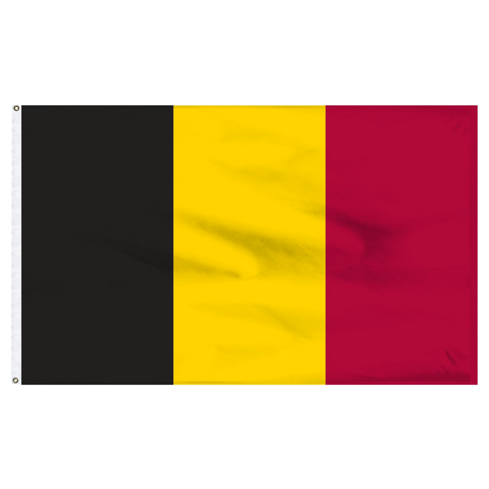 Belgium flag with three vertical blocks of black, yellow, and red
