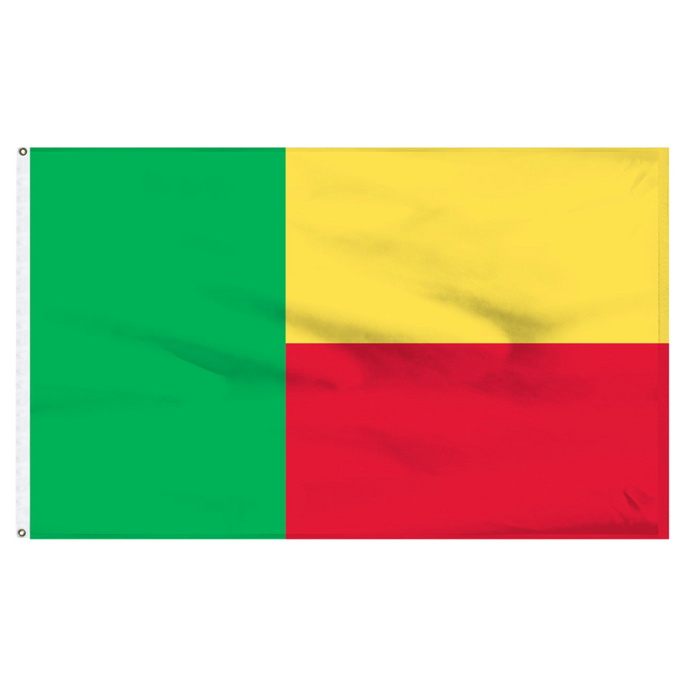 Benin flag with green, yellow, and red sections on a white background