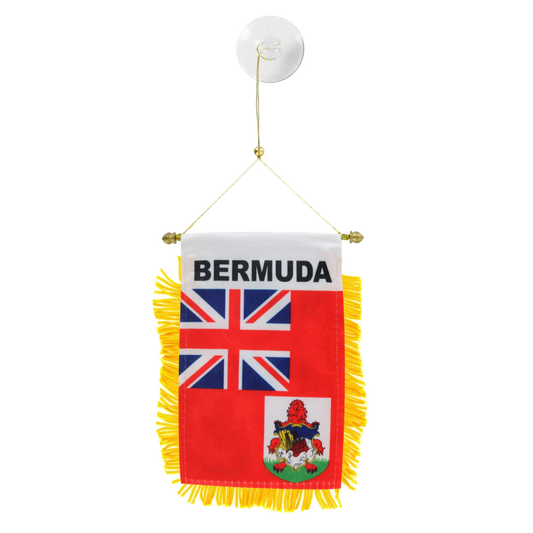 Bermuda flag hanging banner with Union Jack and coat of arms on a white background