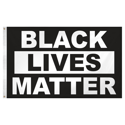 Black Lives Matter flag with white text on a black background