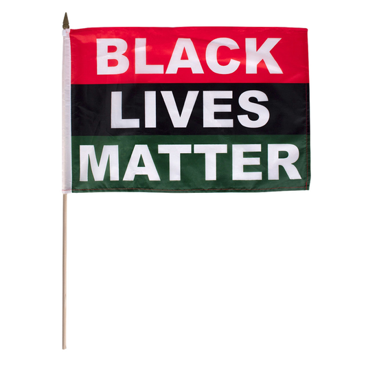Black Lives Matter flag with red, black, and green colors on a white background