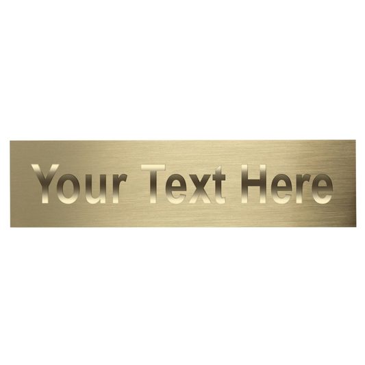 Gold nameplate with 'Your Text Here' text on a white background