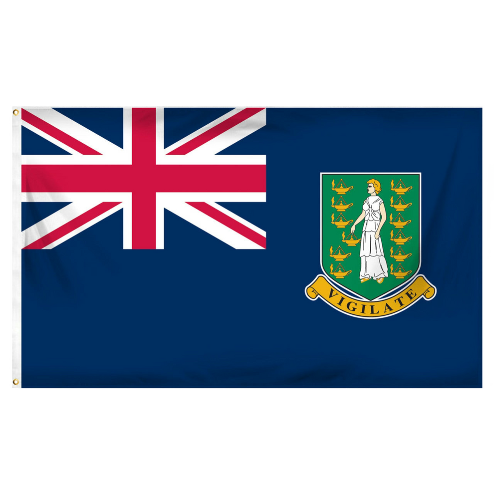 British Virgin Islands blue flag with Union Jack and a green shield emblem