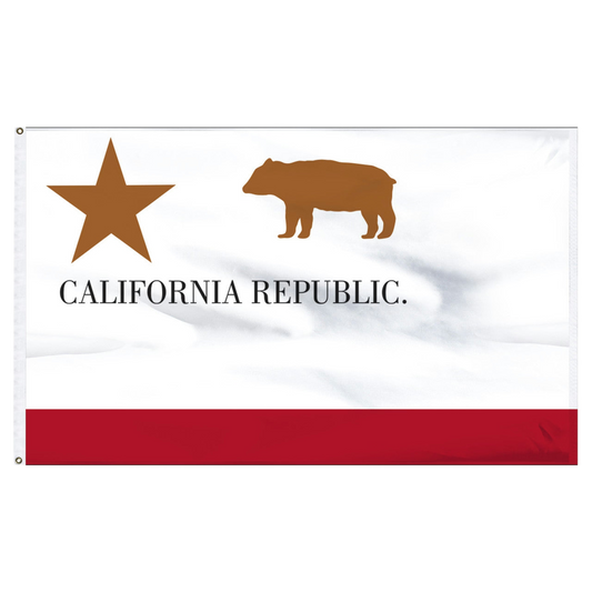California Republic flag with star and bear silhouette on a white background