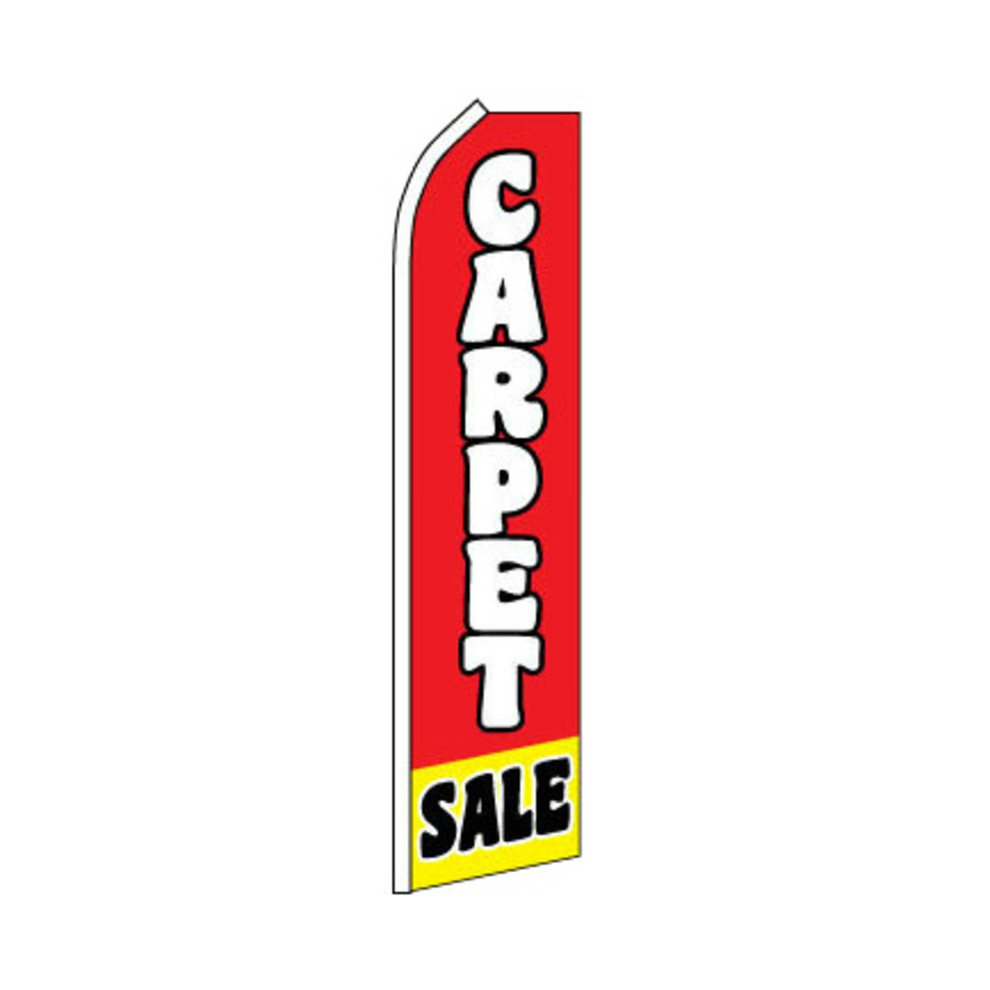 Red feather flag with 'Carpet Sale' text on a white background