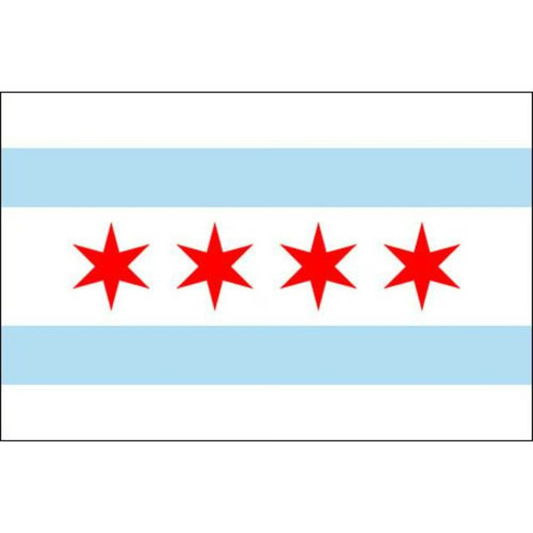 City of Chicago flag with four red stars on a blue and white background